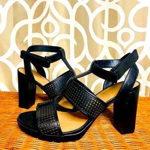 Clarks Strappy Black Block Heel Sandals - 8